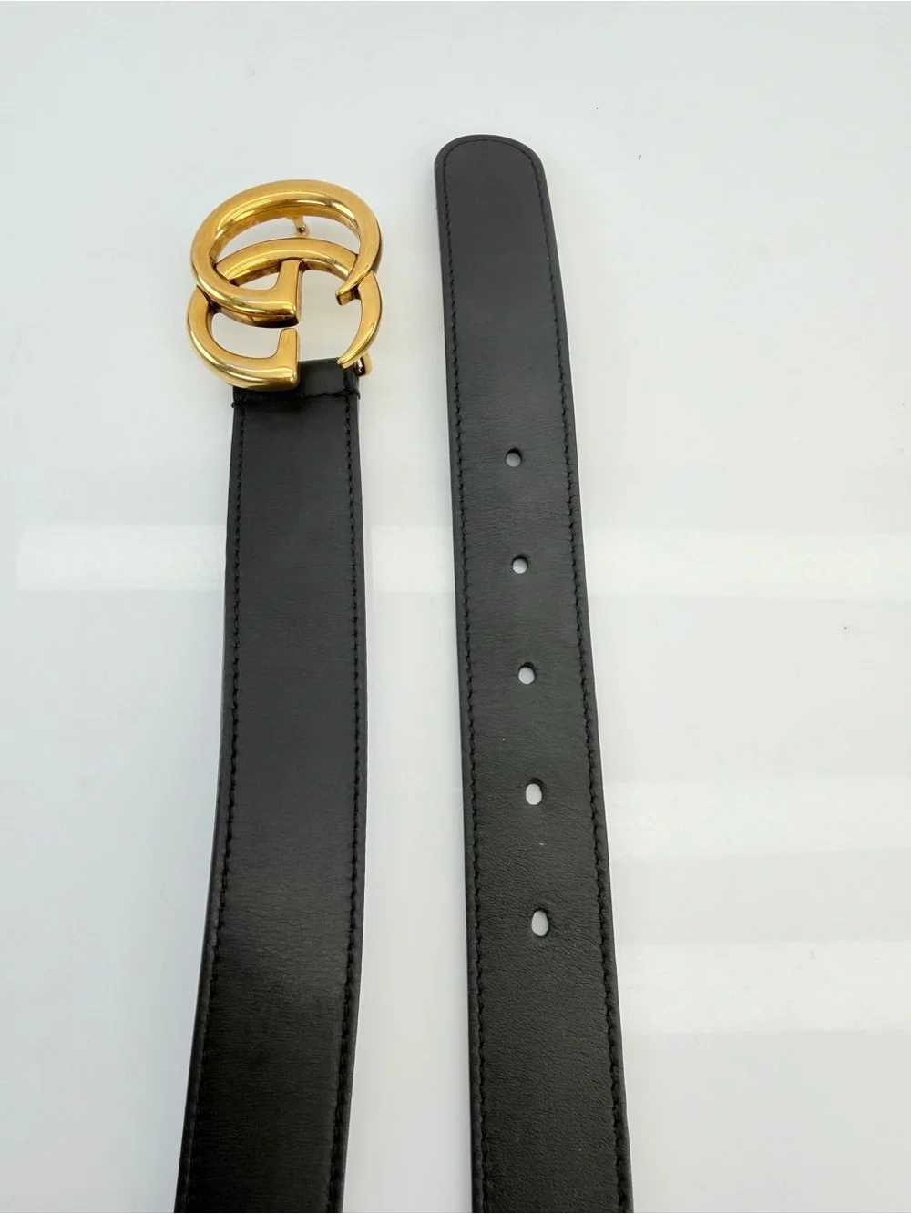 Gucci Slim Leather Marmont Gg Double Belt Black 80/32” 414516